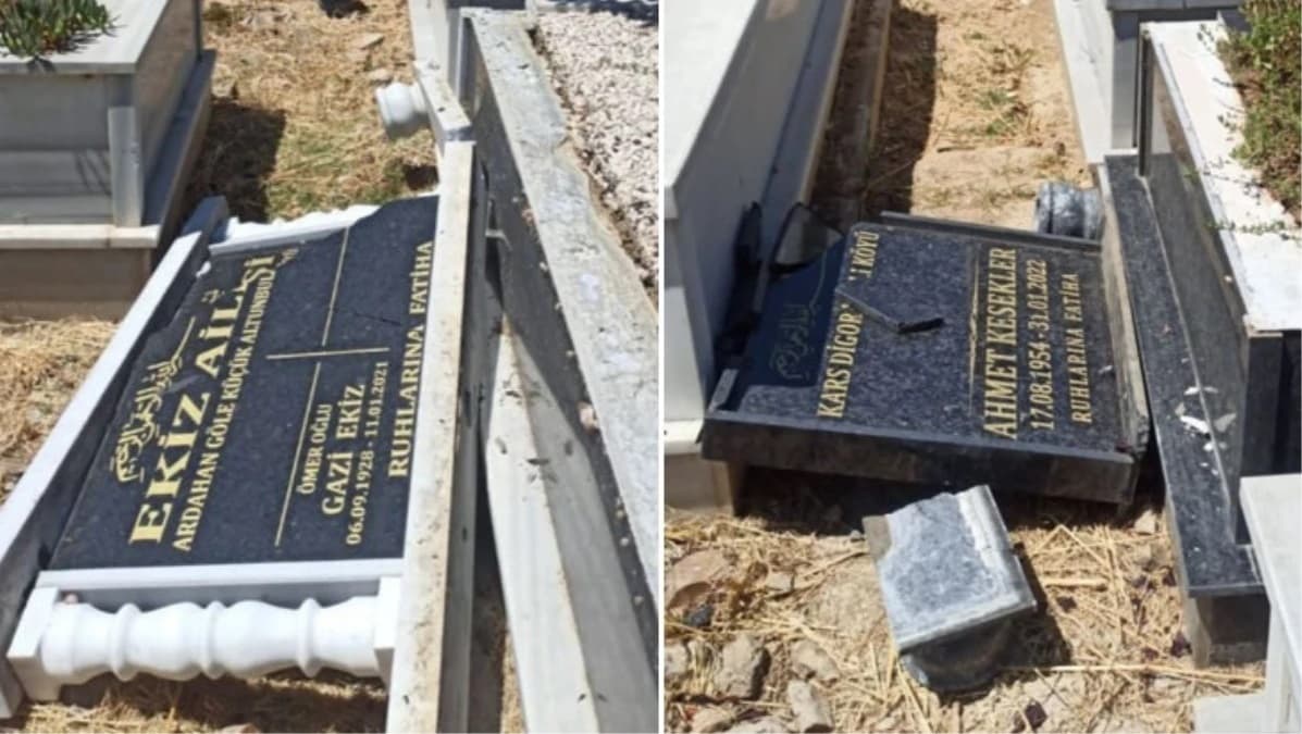 Kimliği belirsiz kişiler mezarları tahrip ettiler 7